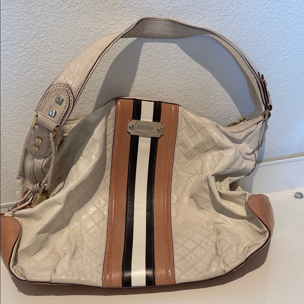 L.A.M.B Beige and Brown Striped Shoulder Bag